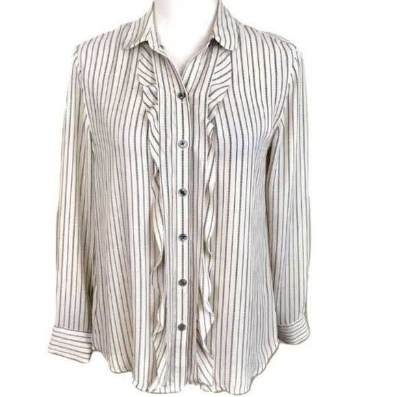 LOFT Tops - LOFT CREAM WHITE BLACK STRIPE SEXY SECRETARY SHIRT